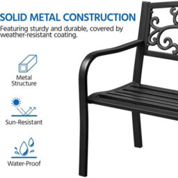 Rustic Charm Outdoor Metal Bench - 3-Seater, - thumbnail 4