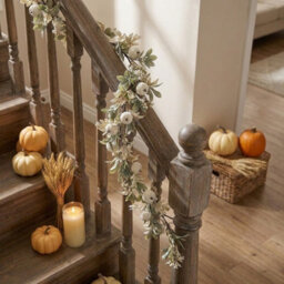 Garden Greatness Textured White Pumpkin Decorative Garland - thumbnail 2