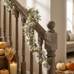 Garden Greatness Textured White Pumpkin Decorative Garland - thumbnail 1