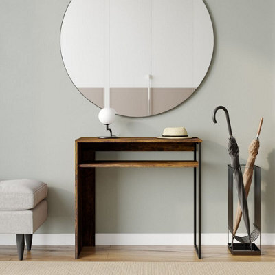 Urbn-Living Urbnliving 80Cm Width Rustic Brown Wooden & Steel Console Display Table Living Room Hallway With Storage Shelf - image 1