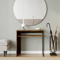Urbn-Living Urbnliving 80Cm Width Rustic Brown Wooden & Steel Console Display Table Living Room Hallway With Storage Shelf - thumbnail 1