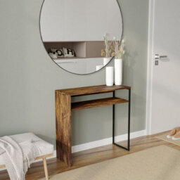 Urbn-Living Urbnliving 80Cm Width Rustic Brown Wooden & Steel Console Display Table Living Room Hallway With Storage Shelf - thumbnail 2