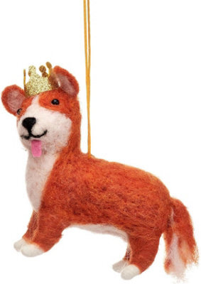 Sass & Belle Christmas Felt Corgi With Crown Hanging Tree Decoration, 13 X 10 X 3.5 Cm