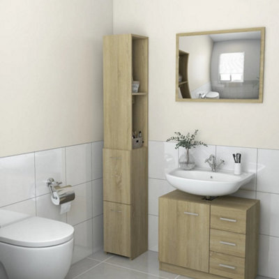 Walplus Bathroom Cabinet Sonoma Oak 25X26.5X170 Cm Engineered Wood - image 1
