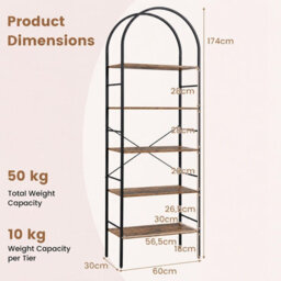 Costway 5-Tier Arched Bookcase With Open Wooden Shelves - thumbnail 2