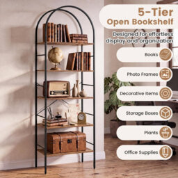 Costway 5-Tier Arched Bookcase With Open Wooden Shelves - thumbnail 5
