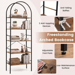 Costway 5-Tier Arched Bookcase With Open Wooden Shelves - thumbnail 6