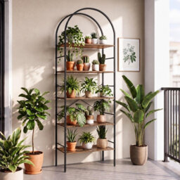 Costway 5-Tier Arched Bookcase With Open Wooden Shelves - thumbnail 3