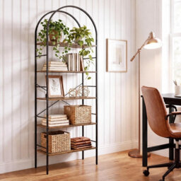 Costway 5-Tier Arched Bookcase With Open Wooden Shelves - thumbnail 4