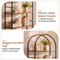 Costway 5-Tier Arched Bookcase With Open Wooden Shelves - thumbnail 7