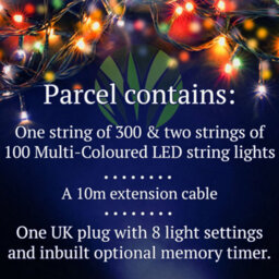 Best Artificial 500 Multi-Coloured Led's Black Cable Connectable Outdoor Garden Party Waterproof String Lights (50M) Low Voltage Plug - thumbnail 3