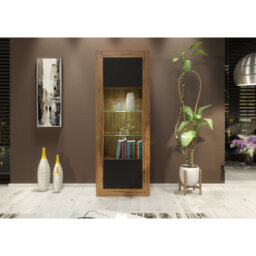 Display Cabinet Illume 170Cm - Dark Oak & Black Matt Doors And Led Lights - thumbnail 6