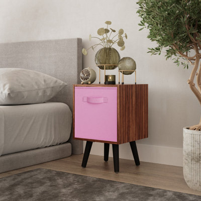 Urbn-Living Urbnliving 51Cm Height Teak Wooden Cube Storage Bookcase Light Pink Inserts Scandinavian Black Legs - image 1