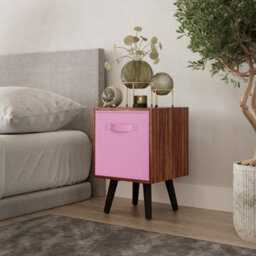 Urbn-Living Urbnliving 51Cm Height Teak Wooden Cube Storage Bookcase Light Pink Inserts Scandinavian Black Legs