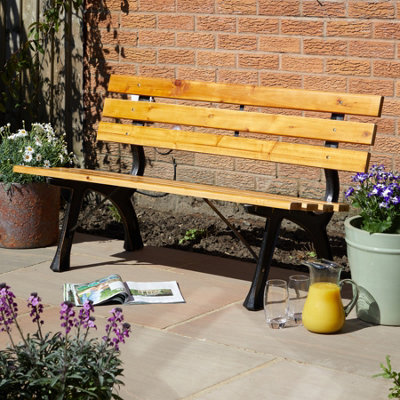 Home Source Clayton Metal Framed Wooden Outdoor Garden Patio Bench - image 1