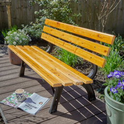 Home Source Clayton Metal Framed Wooden Outdoor Garden Patio Bench - thumbnail 4
