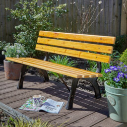 Home Source Clayton Metal Framed Wooden Outdoor Garden Patio Bench - thumbnail 3