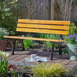 Home Source Clayton Metal Framed Wooden Outdoor Garden Patio Bench - thumbnail 2