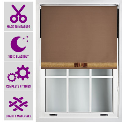 Brown Blackout Roller Blind With Gold Diamante & Brown Bow Free Cut Down Service By Furnished - (W)240Cm X (L)165Cm - image 1