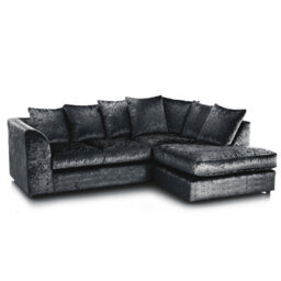 Furnishings For Less UK Crystal Crushed Velvet Fabric 3 To 4 Seater L Shaped Corner Sofa Black Right Hand Facing - Scatter Back - thumbnail 1