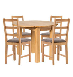 Hallowood Furniture Waverly Drop Leaf Round Table With 4 Ladder Back Oak Chairs With Grey Fabric Seats - thumbnail 8