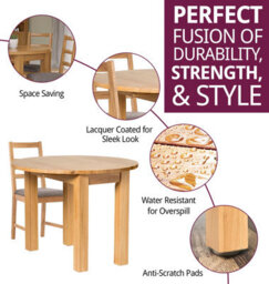 Hallowood Furniture Waverly Drop Leaf Round Table With 4 Ladder Back Oak Chairs With Grey Fabric Seats - thumbnail 2