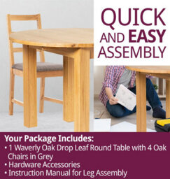 Hallowood Furniture Waverly Drop Leaf Round Table With 4 Ladder Back Oak Chairs With Grey Fabric Seats - thumbnail 7