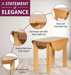 Hallowood Furniture Waverly Drop Leaf Round Table With 4 Ladder Back Oak Chairs With Grey Fabric Seats - thumbnail 4