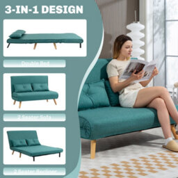 Homcom Click Clack Sofa Bed, 2 Seater Bed Settee For Living Room, Green - thumbnail 4