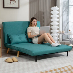 Homcom Click Clack Sofa Bed, 2 Seater Bed Settee For Living Room, Green - thumbnail 8