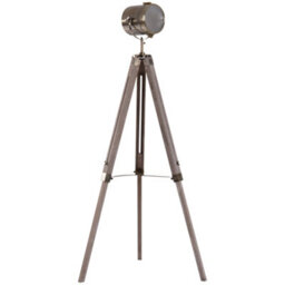 Wyld Haus Sosu Reyo Industrial Tripod Floor Lamp With Adjustable Height Grey Pine Legs And Bronze Shade