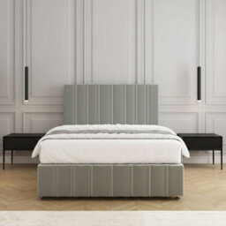 REGIONAL FURNISHINGS Divan Bed Set Silver Plush Velvet Upholstered 24Inch Headboard & Footboard & Mattress No Drawers In 3Ft 4Ft 4Ft6 5Ft 6Ft Sizes - thumbnail 3