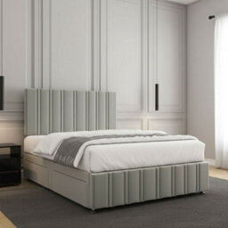 REGIONAL FURNISHINGS Divan Bed Set Silver Plush Velvet Upholstered 24Inch Headboard & Footboard & Mattress No Drawers In 3Ft 4Ft 4Ft6 5Ft 6Ft Sizes - thumbnail 2