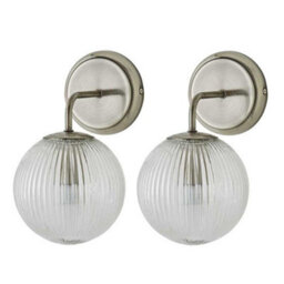 Valuelights Kempton Pair Of Brushed Chrome Wall Lights With Ribbed Globe Shade And Bulbs - thumbnail 1