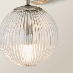 Valuelights Kempton Pair Of Brushed Chrome Wall Lights With Ribbed Globe Shade And Bulbs - thumbnail 5