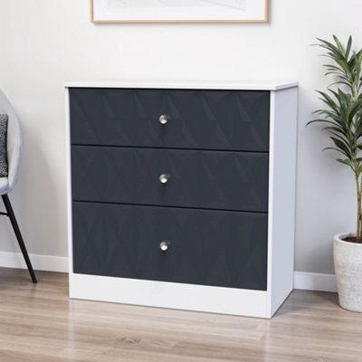 San Jose Ready Assembled Matt Indigo & White No Effect 3 Drawer Chest (H)791mm (W)766mm (D)395mm - image 1