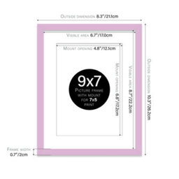 "9X7"" Lilac Frame With Mount For 7X5"" Pictures 20mm Thin Edge Portrait And Landscape Display With Wall Hooks And Kickstand" - thumbnail 2