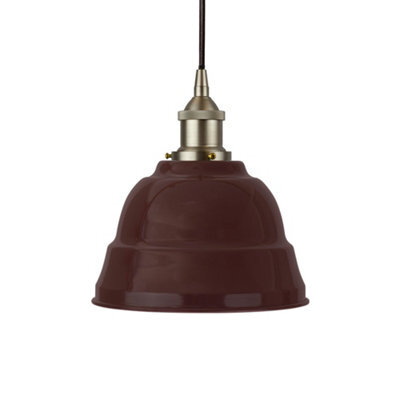 Burgundy Red Lincoln Painted Dome Pendant Light With Brushed Chrome Lamp Holder And Black Round Cable - Se Home - image 1