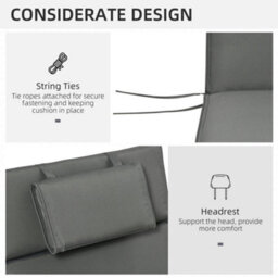 Outsunny Garden Sun Lounger Cushion Only, Recliner Pad With Pillow Grey - thumbnail 5