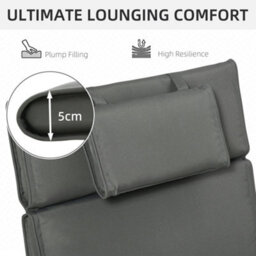 Outsunny Garden Sun Lounger Cushion Only, Recliner Pad With Pillow Grey - thumbnail 4