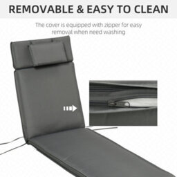 Outsunny Garden Sun Lounger Cushion Only, Recliner Pad With Pillow Grey - thumbnail 6