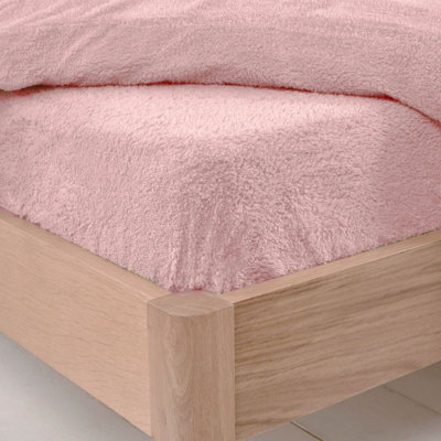 Ohs 25Cm Deep Fitted Soft Teddy Fleece Thermal Warm Bed Sheet, Super King - Blush Pink - image 1