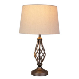 Lighting Supermarket Queenswood Traditional Barley Twist Table Lamp With Natural Linen Drum Shade - Pewter Grey - thumbnail 2