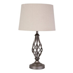 Lighting Supermarket Queenswood Traditional Barley Twist Table Lamp With Natural Linen Drum Shade - Pewter Grey - thumbnail 1