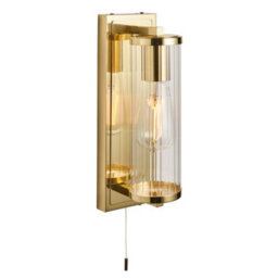 Luminosa Lighting Luminosa Como Bathroom Wall Lamp Satin Brass Plate & Clear Ribbed Glass Ip44