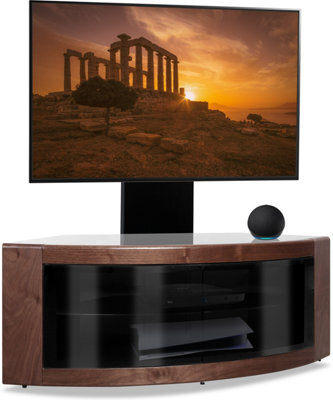 "Homeology Pangea Black/walnut Beam-Thru Curved True-Corner 32""-50"" Tv Cabinet With Mounting Arm" - image 1