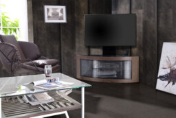 "Homeology Pangea Black/walnut Beam-Thru Curved True-Corner 32""-50"" Tv Cabinet With Mounting Arm" - thumbnail 3