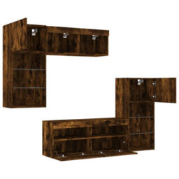 Berkfield 5 Piece Tv Wall Units With Led Smoked Oak Engineered Wood - thumbnail 6