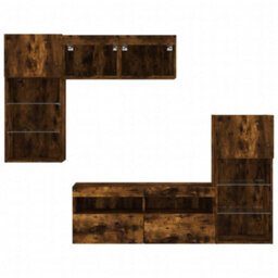 Berkfield 5 Piece Tv Wall Units With Led Smoked Oak Engineered Wood - thumbnail 7