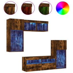 Berkfield 5 Piece Tv Wall Units With Led Smoked Oak Engineered Wood - thumbnail 2